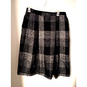 Vintage Personal Petites Black & White Plaid Wool Pleated A-Line Skirt Sz 14